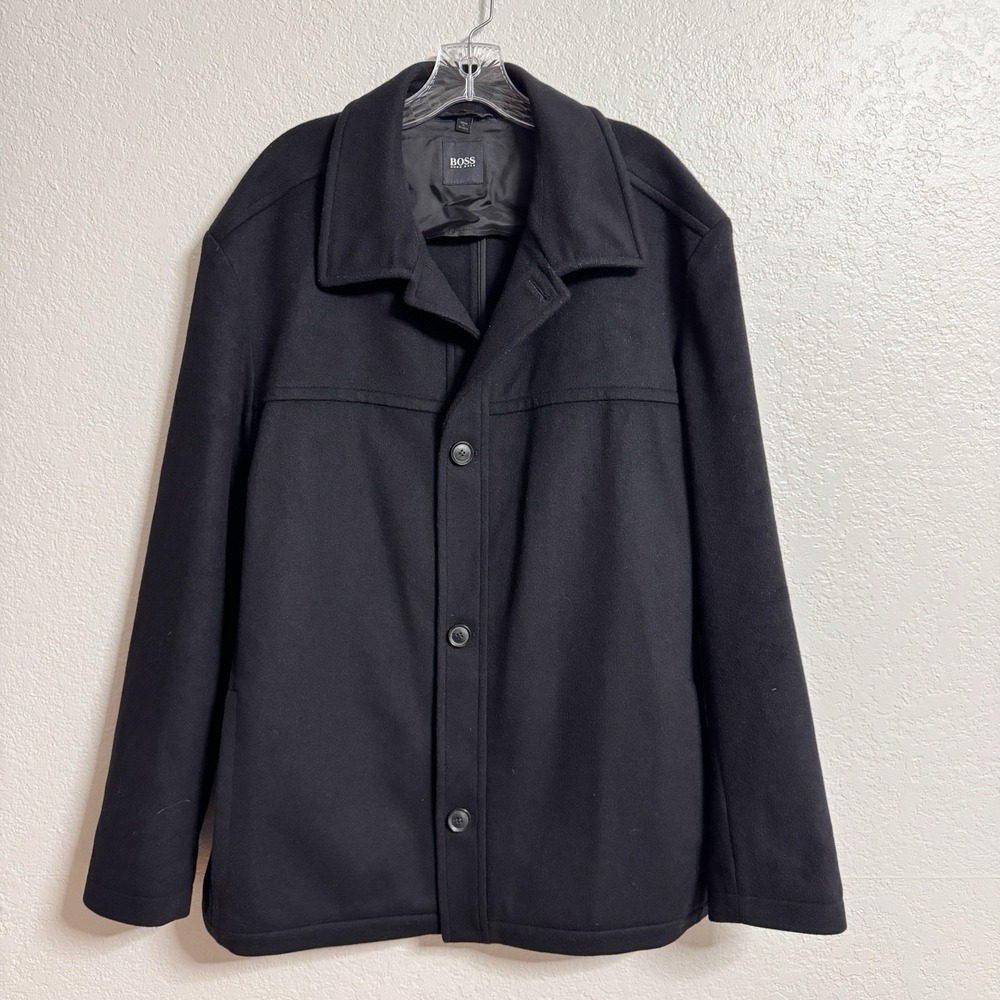 Hugo Boss Jacket Mens 44R Black Chester Wool Cashmere Car Coat Classic Dress